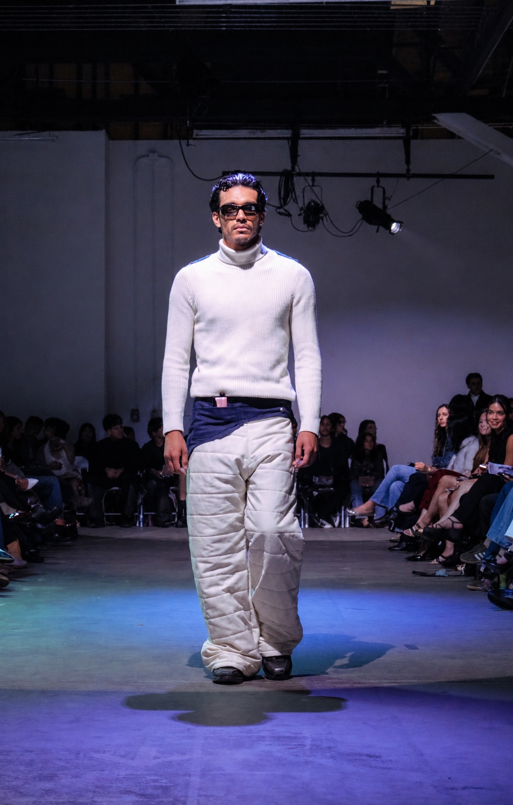 Runway — white knit and white trousers
